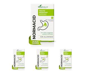 Soria Natural Normacid New - Magnesio, Calcio, Potasio - Alivia la Acidez Estomacal, Indigestión, Pesadez - 32 comprimidos (Paquete de 4)