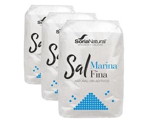 Soria Natural sal marina fina sin refinar soria natural 1 kg. (Paquete de 3)