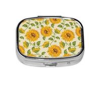 Sories de girasoles frescos impresos, Pastillero cuadrado para bolsillo o monedero, pequeño contenedor de pastillas, organizador de pastillas de viaje