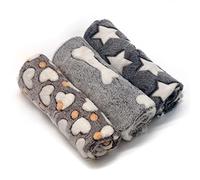 SORKUT 1 paquete de 3 mantas para cachorros, súper suaves y cálidas, color gris, con bonito estampado de forro polar esponjoso, mantas de franela para perros pequeños, gatos, estrellas, huesos y amor,