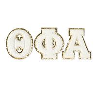 Sorority Shop Theta Phi Alpha Parches de letras de felpilla con parte trasera adhesiva, juego de 3 parches de letras griegas, perfectos para ropa, cuadernos y portátiles