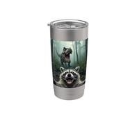 Sorprendido Mapache Selfie Con T Rex Dinosaurio Divertido Meme Vaso térmico de acero inoxidable de doble pared