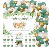 Sorpresa Decoraciones para baby shower Deer, juego de guirnaldas de globos Oh Deer He's Almost Here con fondo, decoraciones para tartas y cupcakes, globos