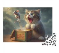 Sorpresa del ratón de Salto Rompecabezas 1000 Piezas Gato sorprendido Cartón Premium para Parejas Reunión Amigos para Decorar Oferta Mejor Regalo 52x38cm/1000pcs