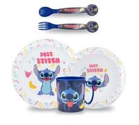 Sorrisini Vajilla Infantil Lilo, Vajilla Reutilizable Apta Para Microondas, Juego de Desayuno de Platos Irrompibles de Plástico, Plato, Cuenco para Cereal, Cubiertos, Taza 360ml, sin BPA