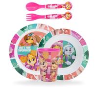 Sorrisini Vajilla Infantil para Niños Paw Patrol, Vajilla Reutilizable Apta para Microondas, Juego de Platos Irrompibles de Plástico Plato, Cuenco para Cereal, Cubiertos, Taza 260ml, Skye