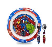 Sorrisini Vajilla Infantil Reutilizable Apta Para Microondas Para Niños Hulk Super, Juego de Desayuno para la Primera Comida Cubiertos, Tenedor, Cuchara de Acero Inoxidable y Plato, sin BPA