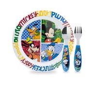 Sorrisini Vajilla Infantil Reutilizable Apta Para Microondas Para Niños Mickey Mouse, Juego de Desayuno para la Primera Comida Cubiertos, Tenedor, Cuchara de Acero Inoxidable y Plato, sin BPA