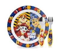 Sorrisini Vajilla Infantil Reutilizable Apta Para Microondas Para Niños Paw Patrol, Juego de Desayuno para la Primera Comida Cubiertos, Tenedor, Cuchara de Acero Inoxidable y Plato, sin BPA