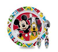 Sorrisini Vajilla Infantil Reutilizable Apta Para Microondas Para Niños y Bebés Mickey Mouse, Juego de Desayuno para la Primera Comida Cubiertos, Tenedor, Cuchara de Acero Inoxidable y Plato, sin BPA