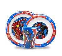 Sorrisini Vajilla Infantil Reutilizable Niños America Super, Juego de Vajilla apta para Microondas, Juego de platos Irrompibles de Plástico, Plato, Cuenco para Cereal, Taza 260ml, sin BPA