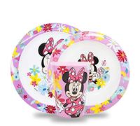Sorrisini Vajilla Infantil Reutilizable Niños y Bebés Minnie Mouse, Juego de Platos de Plástico Infantiles para Niños, Vajilla con Plato, Tazón de Cereal y Vaso 260ml, Juego de Desayuno, Sin BPA