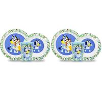 Sorrisini Vajilla Infantil Reutilizable para Niños, Juego de Platos de Plástico Infantiles para Guardería, Escola, Juego Destete para Primera Comida con Plato, Cuenco, Vaso 260ml, Bluey (Paquete de 2)
