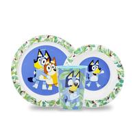 Sorrisini Vajilla Infantil Reutilizable para Niños, Juego de Platos de Plástico Infantiles para Guardería, Escola, Juego Destete para Primera Comida con Plato, Cuenco, Vaso 260ml, Bluey