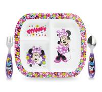Sorrisini Vajilla Reutilizable Para Microondas Minnie, 3 Piezas Partidos, Primer Juego de Destete con Plato, Cubiertos de Acero Inoxidable, Platos de Plástico Microondables