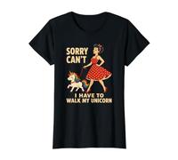 Sorry Can't Walk My Unicorn, Divertido Humor fantástico Camiseta gráfica económica, Mujer, Negro, XS