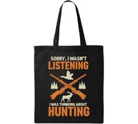 Sorry I Wasn't Listening I was Thinking About Hunting Duck and Deer Graphic Bolsa de algodón ecológico natural negro, Black, Talla única