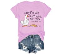 Sorry I'm Late His Timing Not Mine - Camisa con versículo bíblico divertidas camisetas cristianas de fe y humor, Rosa-1., L