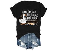 Sorry I'm Late His Timing Not Mine - Camisa con versículo bíblico divertidas camisetas cristianas de fe y humor, Negro-1, S