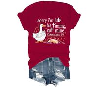 Sorry I'm Late His Timing Not Mine - Camisa con versículo bíblico divertidas camisetas cristianas de fe y humor, Claret-1, XL