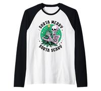 Sorta Merry Sorta Scary Skeleton Árbol de Navidad Divertido Navidad Camiseta Manga Raglan