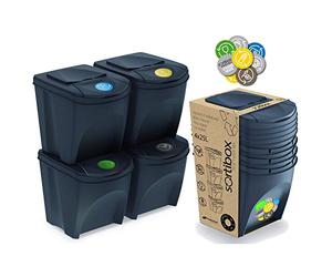 Sortibox - Juego de 4 cubos de basura, para la cocina, baño, papeleras (80 L, 4 cubos de 20 L), cubos para separar la basura, antracita, 39,2 x 29,3 x 33,5 cm
