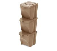 Set de 3 cubos de basura KEDEN SORTIBOX papelera reciclaje, marrón ECO, volumen 3x25L
