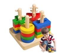 Sorting Toys, Stacking Blocks, Wood, ABS Color Shape Recognition, Educational Matching Game, Durable Learning, Perfect for Kids Ages 3-6, 12.7x12.7x11.7cm