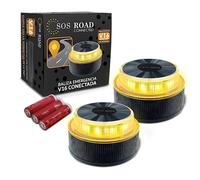 SOS ROAD Connected - Luz de Emergencia con Geolocalización para Coche Homologada DGT 3.0 (Obligatoria) - Baliza v16 con Plan Datos Gratuítos hasta 2038 - Base Magnética - Resistente Agua Polvo (2 uds)