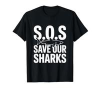 SOS Save Our Sharks Conciencia sobre la conservación Marina Camiseta gráfica económica, Hombre, Negro, M
