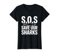 SOS Save Our Sharks Conciencia sobre la conservación Marina Camiseta gráfica económica, Mujer, Negro, M