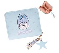 SOSAYI Cartera Azul de Stray para Stay, Cartera de Piel sintética Wolf Bang Chan con Cremallera y Colgante de Estrella, Billetera Skzoo con 1 Pegatina 3D SKZ y 2 Photocard SKZ