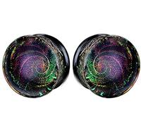 SoScene Sparkle Galaxy - Tapones de cristal doble acampanado, 25mm-1 inch, Vidrio, Sin gemas.