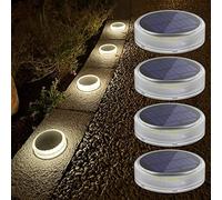 Soslina Luces Solares Jardin 4 Piezas, Luces Solares Exterior IP68 Impermeable, Luz Solar del Piso Auto ON/OFF Lámparas Solares Redondo Blanco Natural 4000K