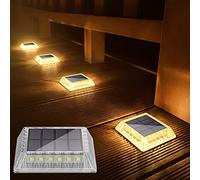 Soslina Luz Solar Exterior Jardin 4 Pack, Luces Solares Exterior IP68 Impermeable, Blanco Cálido Luz Solar Suelo Para Jardin, Terraza, Escalón, Patio, Camino, Escalón, Cubierta, Entrada de Garaje