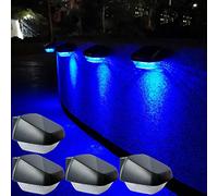 Soslina Luz Solar Exterior, Lámparas Solares Apliques de Exterior 4 Pack, IP65 Impermeable Lamparas de Pared, Luces Solares Led Exterior para Valla Jardín Patio Step, Luz Azul