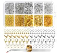 SOSMAR Kit de 902 Piezas para Fabricación de Joyas - Incluye Cuentas de Crimp, Mosquetones, Anillos de Salto, Cadenas de Extensión, Cierres con Fuelle, Tenaza y Abreanillos (Plata y Oro)