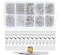 SOSMAR Kit de 902 Piezas para Fabricación de Joyas - Incluye Cuentas de Crimp, Mosquetones, Anillos de Salto, Cadenas de Extensión, Cierres con Fuelle, Tenaza y Abreanillos (Plata)