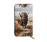 SOSNBK Cartera de cuero con estampado de rebaño de bisonte norteamericano para mujer, elegante tarjetero plegable largo, cartera ligera para chequera, Manada de bisontes norteamericanos, Talla única