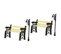 Sosoport 2 Juegos De Sillas De Parque Simuladas Farolas Minifiguras De Adornos De Jardín Muebles En Miniatura Bancos De Casa De Muñecas Lámpara Modelo De Banco para