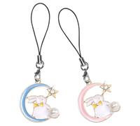 Sosoport 2 Piezas Llavero Colgante de Aleación en Forma de Conejo, Luna y Estrella, Color Rosa y Azul, Correa de Cadena para Teléfono Móvil, Amuletos Decorativos Kawaii para Celular