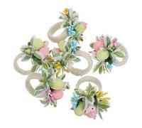 Sosoport 6 Anillos de Servilleta de Pascua con Forma de Conejito, Reutilizables, Tamaño Mediano, Diseño de Cuerda de Yute con Huevos de Colores, Porta Servilletas Adecuado para