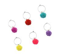 Sosoport 6 Marcadores para Copa de Vino en Forma de Rosa, Identificador de Vidrio Multicolor, Anillos Colgantes para Copas, Adecuado para Fiestas y Reuniones, Juego de 6 Color Aleatorio