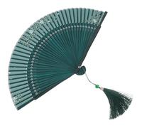 Sosoport Abanico Plegable de Bambú Natural Estilo Antiguo Chino, Color Verde Flores, Accesorio para Danza, Fotografía y Uso en Temporada Cálida, 1 Unidad