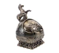 Sosoport Cenicero Pequeño con Tapa Resistente Al Viento, Metal Acabado Bronce Antiguo, Cenicero Portátil Decorativo Feng Shui para Oficina y Exterior, Adecuado para Patio o Escritorio