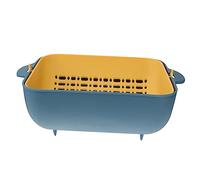 Sosoport Cesta Drenaje Multifuncional de Doble Capa para Diseño Ergonómico con Mango Almacenamiento Cocina Azul