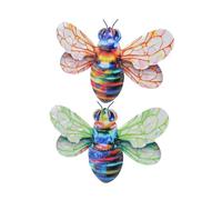 Sosoport Decoración De Abejas De Hierro Para Jardín y Patio, Set 2 Piezas (alas Verdes y Naranjas), Colgante Metálico Resistente Para Vallas y Paredes Exteriores, Arte Mural Colorido y Llamativo