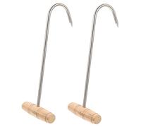 Sosoport Gancho de Carne Tipo T 2 Piezas Acero Inoxidable Mango de Madera Gancho para Asar y Voltear Alimentos para Parrilla y Carnicería