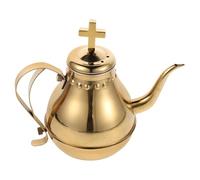 Sosoport Jarra de Comunión Dorada de Acero Inoxidable Cruz Tetera Cristiana para Ceremonias Religiosas Utensilio de Servir Vintage para Vino y Agua Sagrada Adecuado para Iglesias y