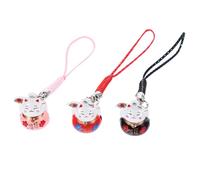 Sosoport Llavero Gato Fortuna de Cerámica Set de 3 Piezas Campana Rojo Negro y Rosa Colgante Decorativo para Teléfono y Accesorio para Llaves Diseño Japonés Kawaii para Adolescentes
